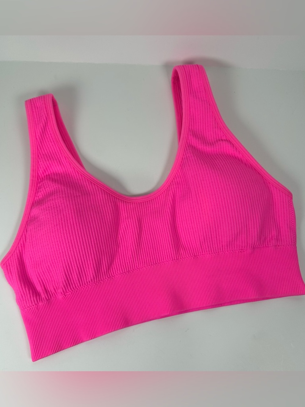 Aerie Real Good Seamless Padded Bralette Hot Pink Ribbed Comfy Sports Bra Large